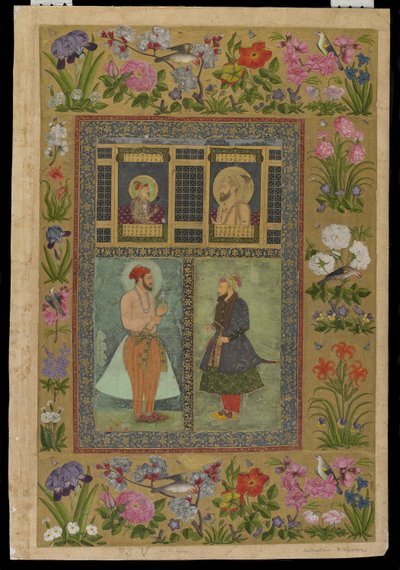 Vier portretten uit het St. Petersburg Album, los album folio, c.1650-1660; randen midden 18e eeuw door Mughal School